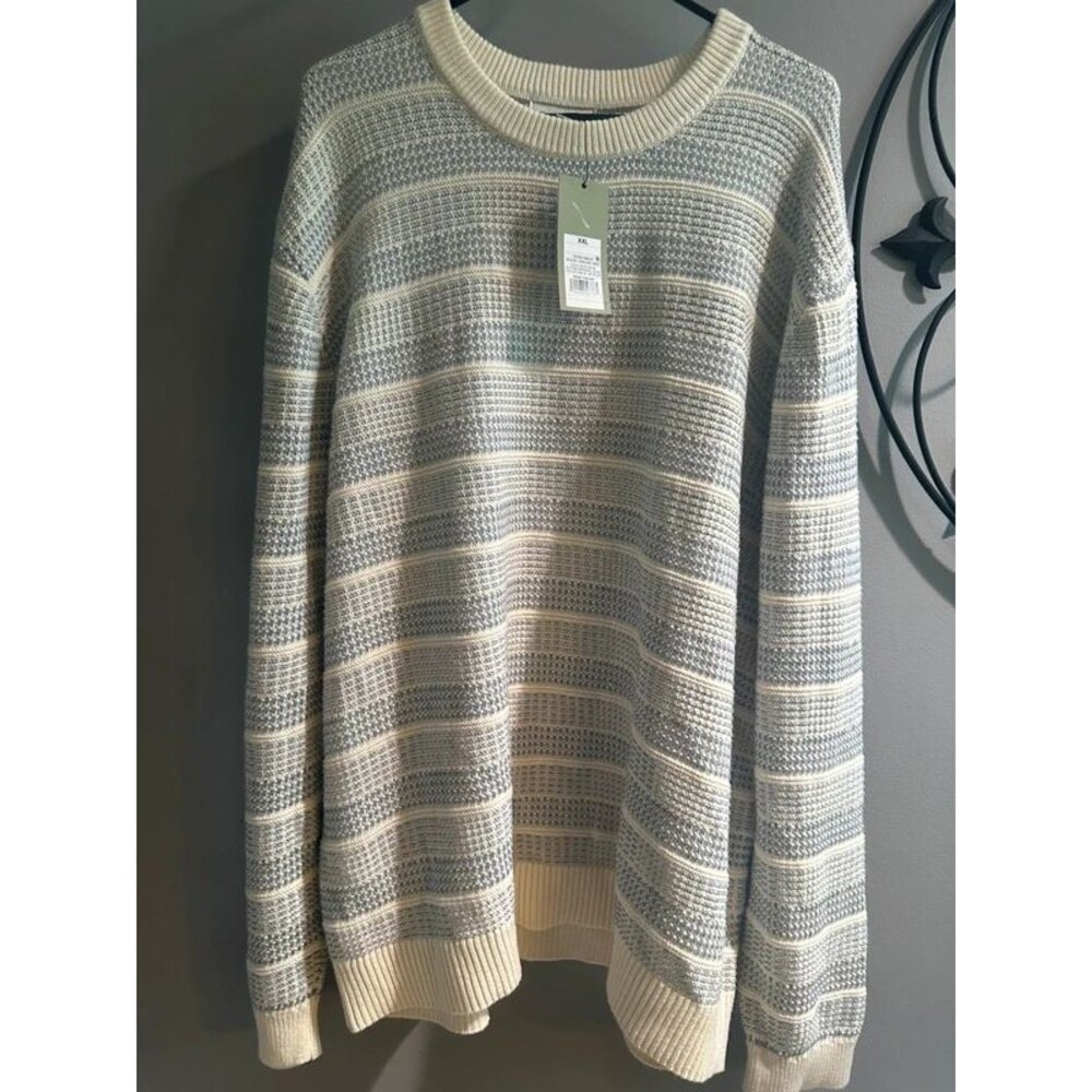 Goodfellow & Co Men’s XXL Cream Blue Textured Stripe Crewneck Sweater NWT